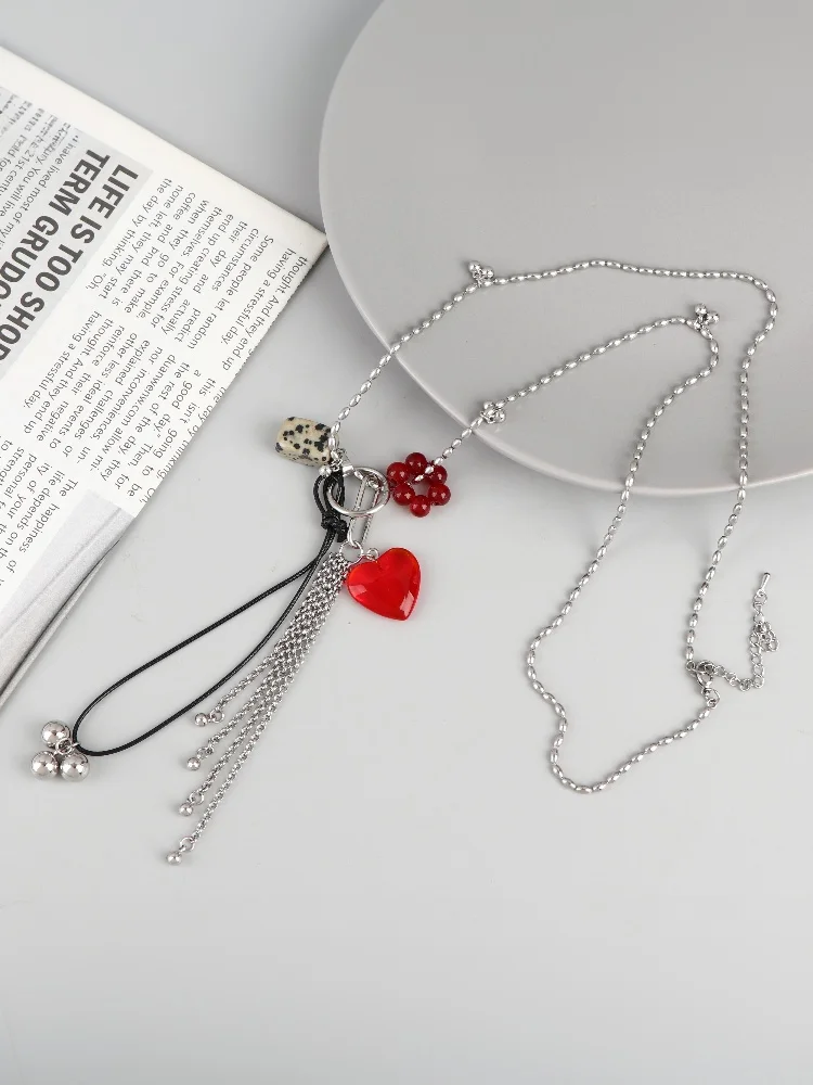 الأزياء الملونة كريستال القلب شرابة قلادة قلادة للنساء الفتيات رصدت المربعات سحر سلسلة طويلة الرقبة مجوهرات هدية #3