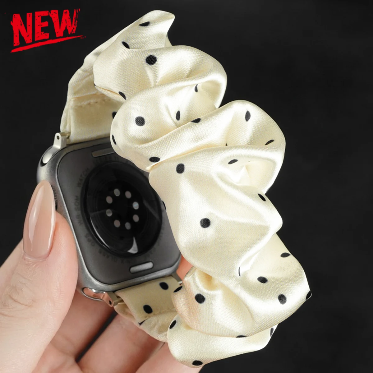 Polka Dot Scrunchie Strap for Apple Watch Ultra 3/2 49mm 44 45 38 40 42mm Elastic Band for Iwatch Series 11 10 9 8 Girl Bracelet
