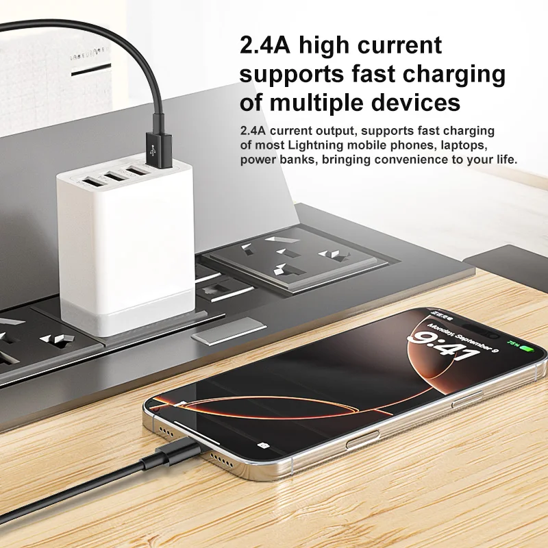 كابل شحن آمن معتمد 2.4A MFi لهاتف Iphone 14 Plus 13 Pro Max 12 11 XR XS USB إلى Lightning Fast Charger Data Line 2M