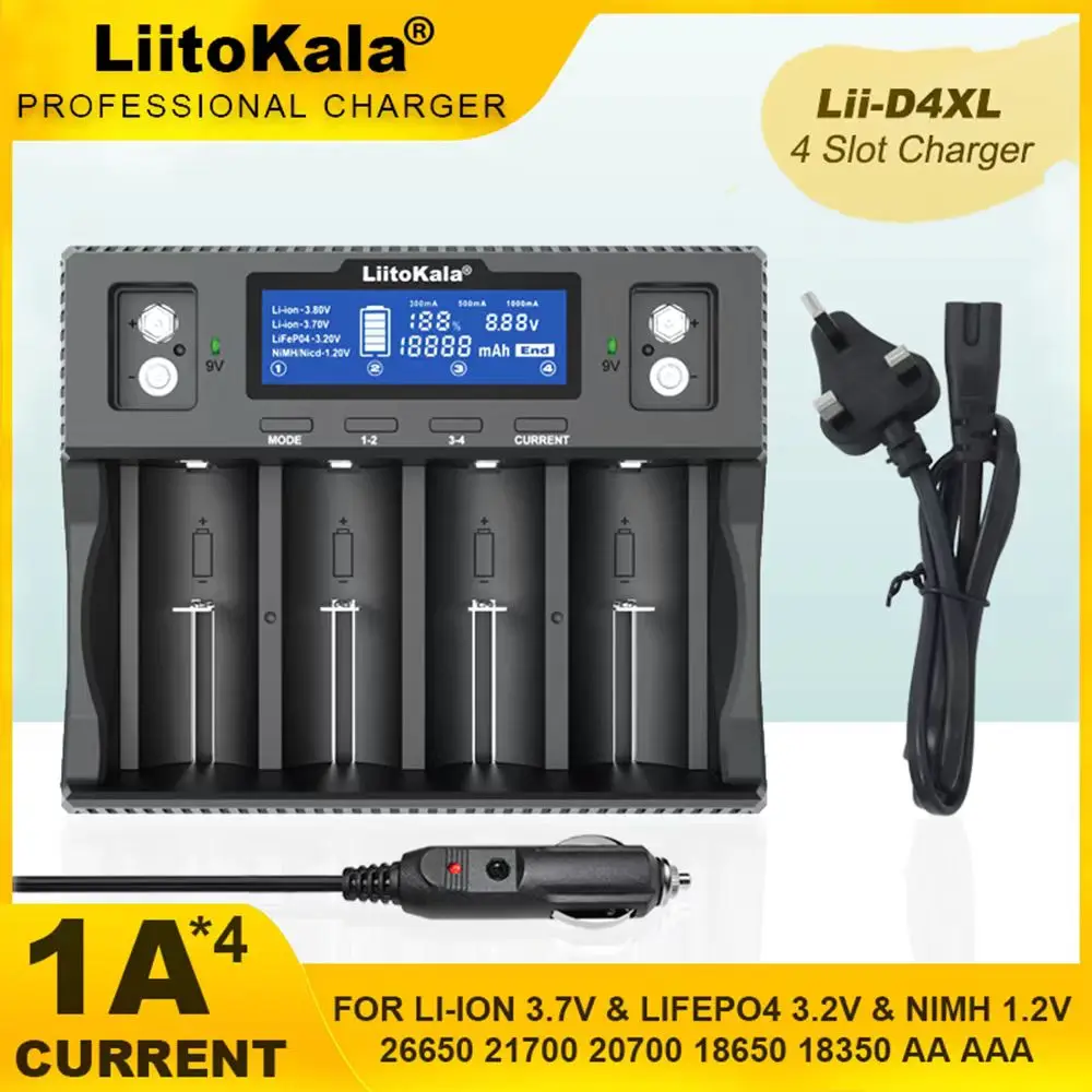 LiitoKala Lii-D4XL  Lii-L16340   21700 18650 3.7V Li-ion 3.2V LiFePO4 1.2V NiMH/Cd 26650 26700 32700 9V Display Battery Charger