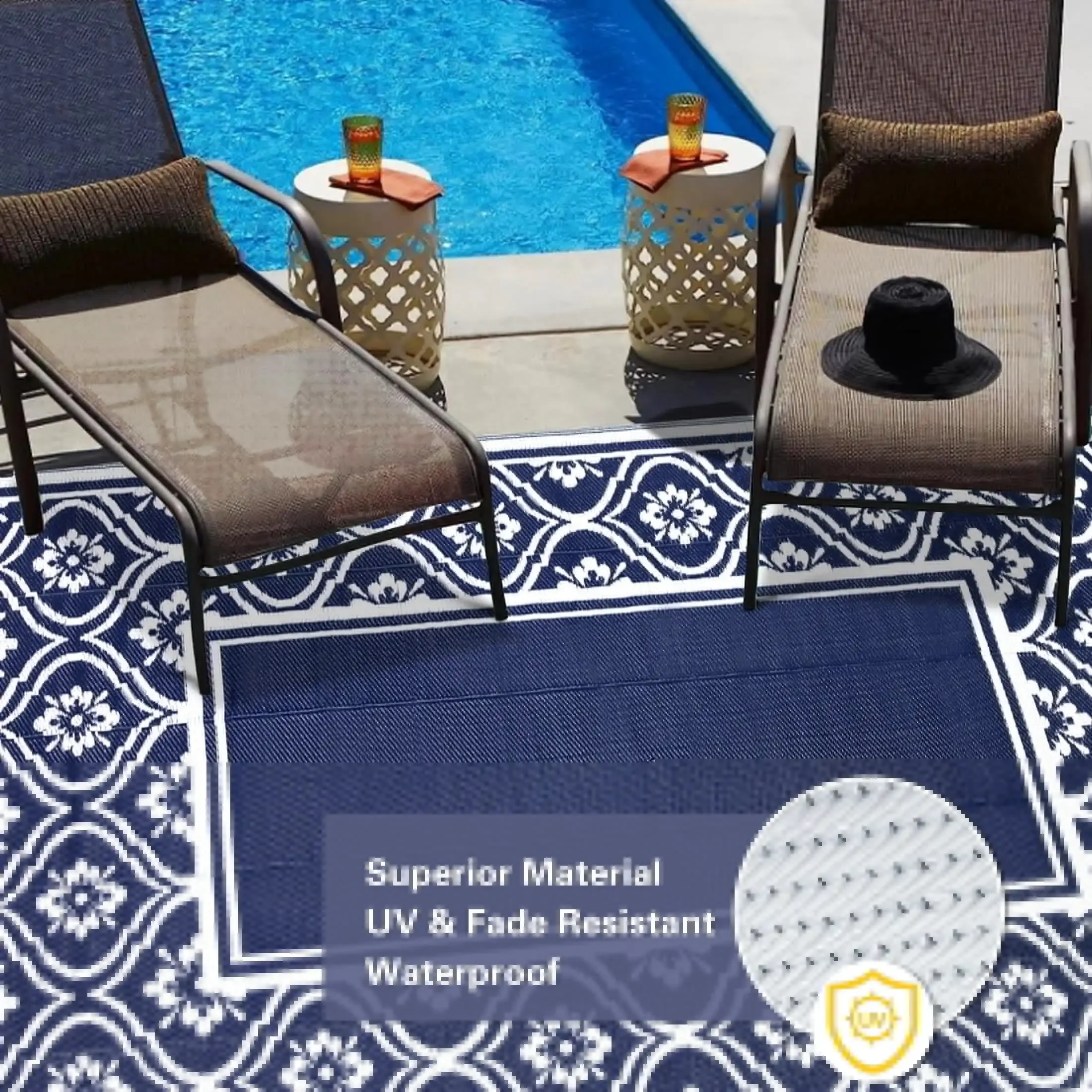 Rugs on Sale Clearance 6'x9' Waterproof Plastic Patio Rugs, Straw Camping RV Rugs for outside, Balcony, Pool, Deck Rug