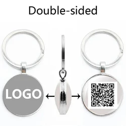 Logo, Qr Code Double-Sided Silver Handmade Customized Image, Private Customized Keychain