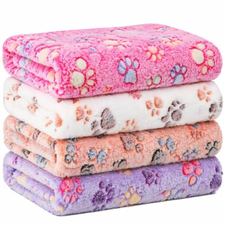 

4 Pack Fleece Dog Blankets for Puppy Cats Multi-Size Sleep Mat for Pet Guinea Pig Soft Washable Warm Crate Bed Puppy Teething T