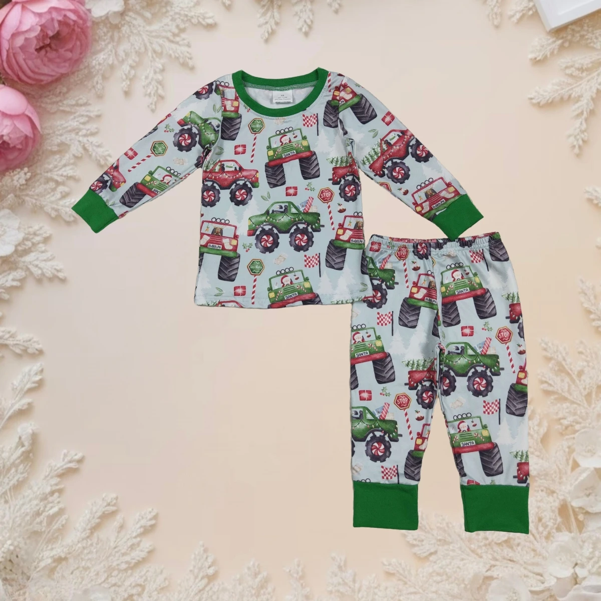 

New Cute Baby Boy Pajamas Set 2Pcs Sleepwear Kids Toddler Clothes Long Sleeve Trucks Trees Top Pant Outfit Cotton Christmas Gift