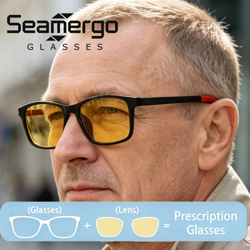 SEAMERGO TR90 Glasses Customization Ultralight Sports Night Vision Prescription Glasses Men Women Retro Customized Eyewear Lens