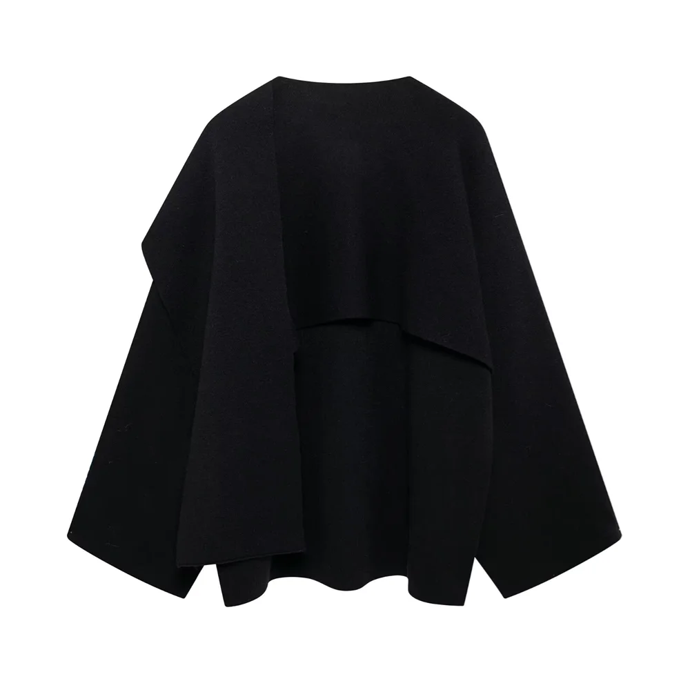 Winter New Women's Clothing Slim Fit Simple Lazy Style Scarf Cape style Round Neck Long Sleeve Short Knitted Coat Coat