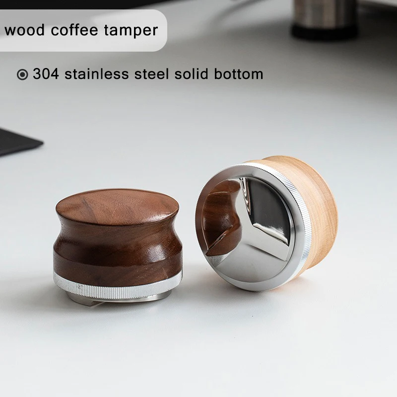 51/53/58mm Italian Solid Wood Coffee Tamper 304 Stainless Steel Pressure Powder Hammer Three Pulp Powder Distributor Coffee Tool