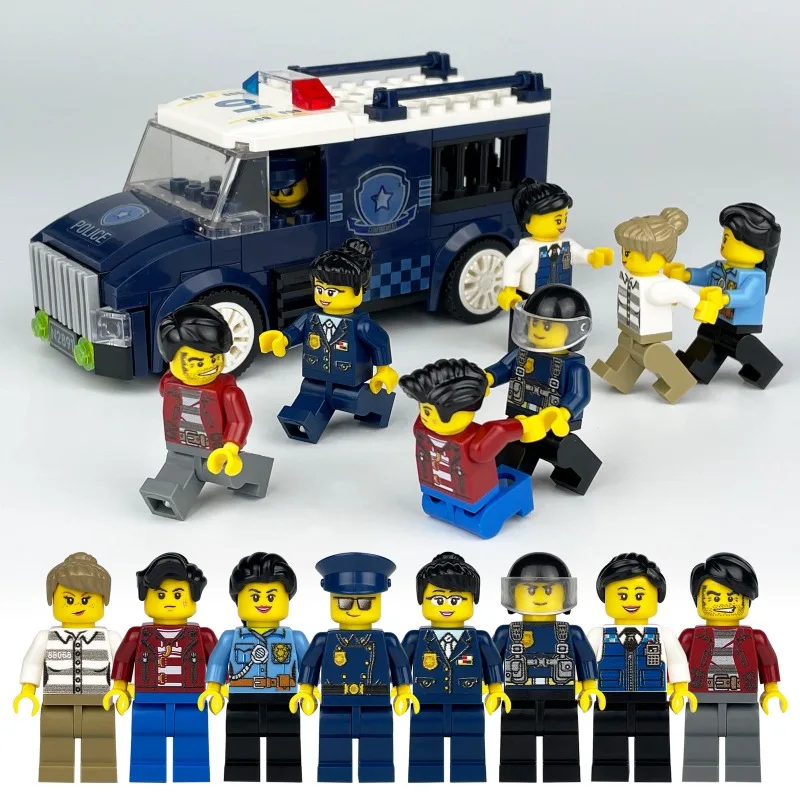 Boneco prisioneiro 8068, peças pequenas para crianças, brinquedos montáveis, bonecos policiais, gangsters de ciência popular, presentes infantis.