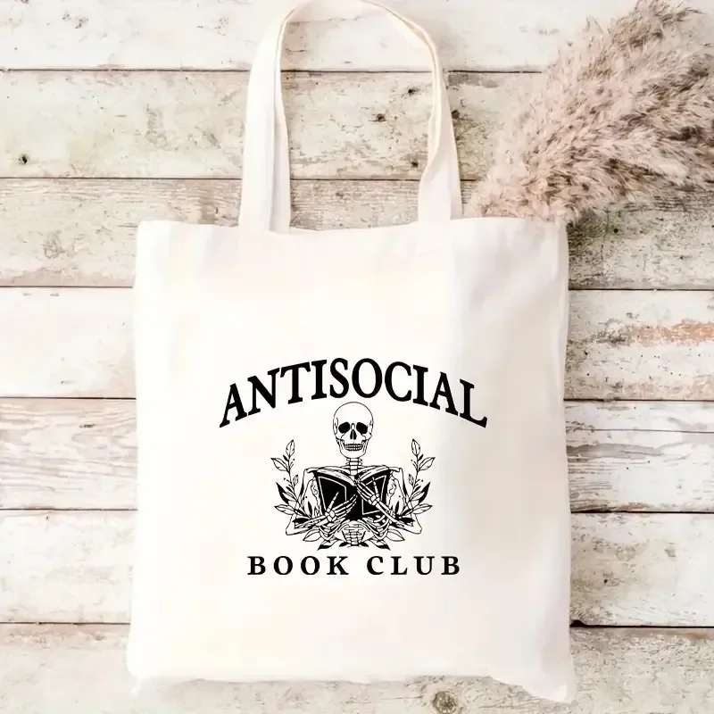 Bolsa Sacola de Lona Quadrada 2026 Anti-Social Book Club para Mulheres, Espaçosa para Amantes de Livros e Viagens