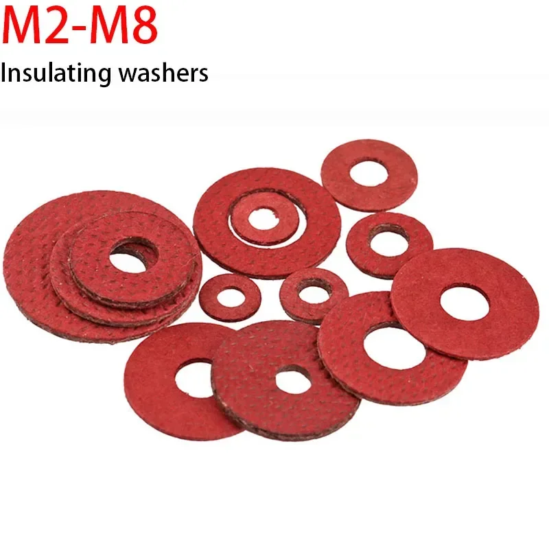 100-500Pcs M2 M2.5 M3 M4 M5 M6 M8 Red Steel Paper Fiber Insulating Flat Washer Insulation Plain Gasket Ring Meson Spacer