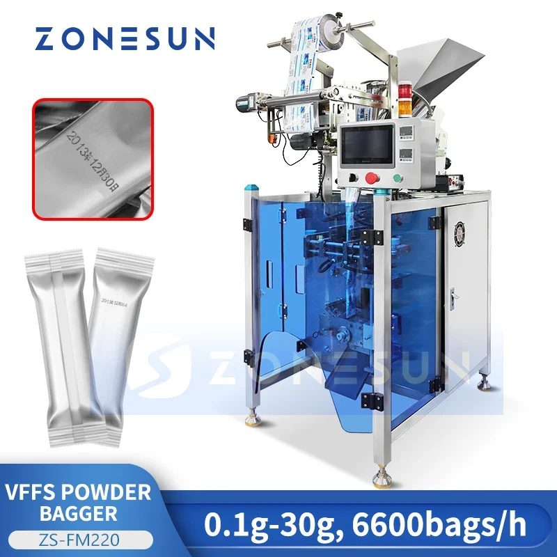 ZONESUN VFFS Pouch Sachet Filling and Sealing Packaging Machine Powder Bagging Equipment Auger Filler Spices Chili ZS-FM220