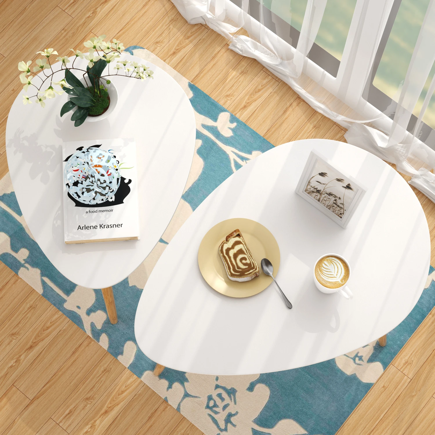 Getone Petite Table Basse, Lot de 2 Tables d\'appoint, Table de Canapé Blanche, Tables Gigognes pour Salon, Chambre à Coucher, Bureau, Scandinave