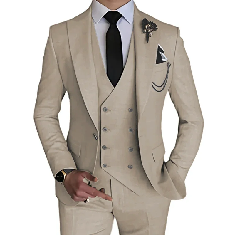 2024 Fashion New Men Leisure Boutique Business Solid Color Wedding Suit Coat Pants Vest 3 Pcs Set Dress Blazers Jacket Trousers