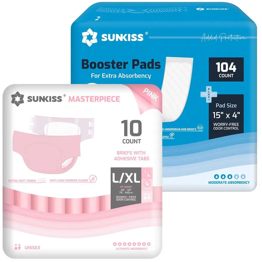 트러스트플러스 부스터 패드 15 x 4 앰프 선키스 마스터피스 성인용 기저귀 탭형 핑크, 대형 XLarge, 10개입