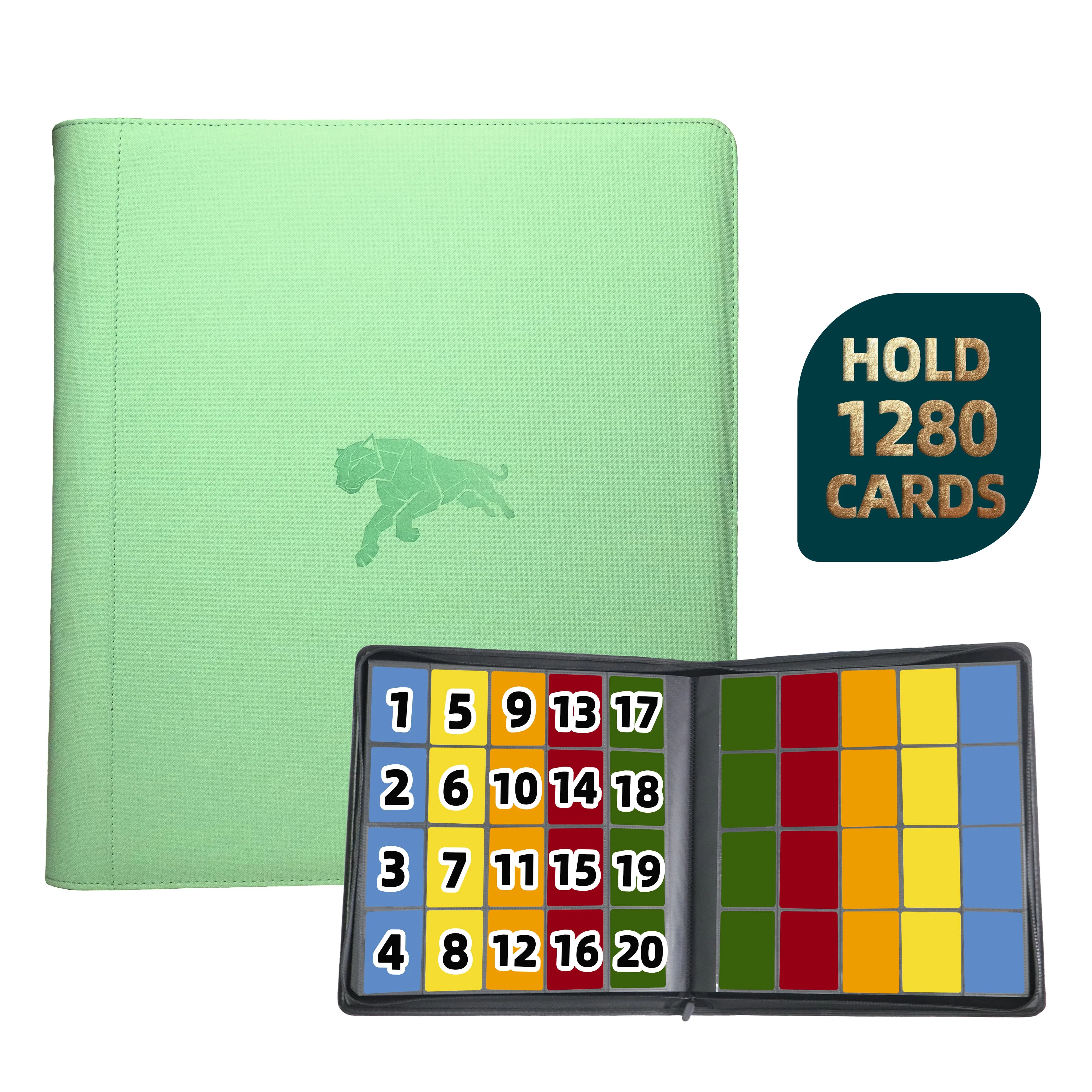 1280 vakjes dubbelzijdige trading card binder, 20-vakjes PU kaartenalbum met 100 kaarthulzen voor TCG/sportkaarten