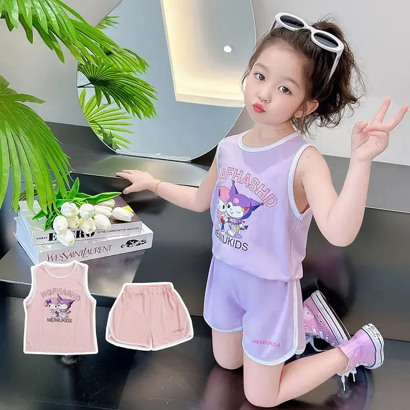 

Two-piece set Kawaii Sanrio Kuromi Anime figure Vest shorts New Summer clothing Quickly do sports Comfortable girl Fashion Gift