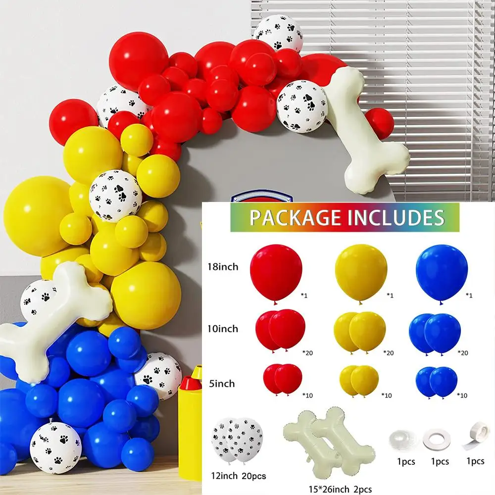 118pcs Red Yellow Blue Dog Balloon Garland Bone Foil Balloons for Dog Themed Party Baby Shower Kids Birthday Party Decor