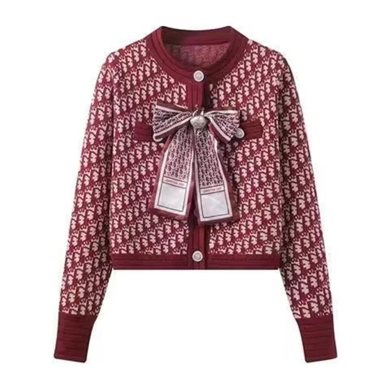 

Knitwear Outerwears Cardigan Autumn Small Fragrant Retro Bow Sweater Single-breasted Coat Women's Knitted Cardigan Short Coat