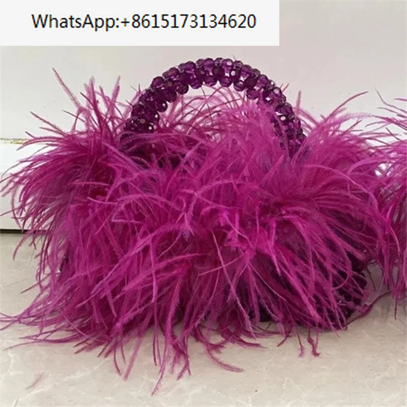 Add Feather Christmas Present Top-Handle Handbgas for Women Luxury Designer Purses Beaded Vintage Participate In Activities