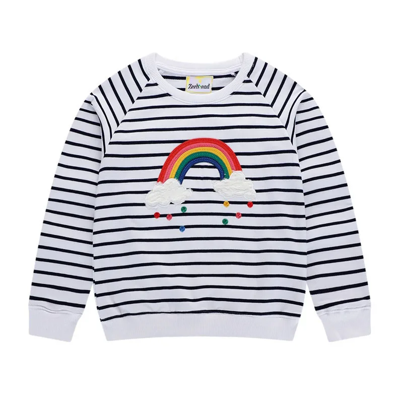 Jumping Meters New Arrival  Rainbow  Baby Clothes Hot Selling Girls Sweatshirts Stripe Fashion Toddler Costume Hooded Shirts