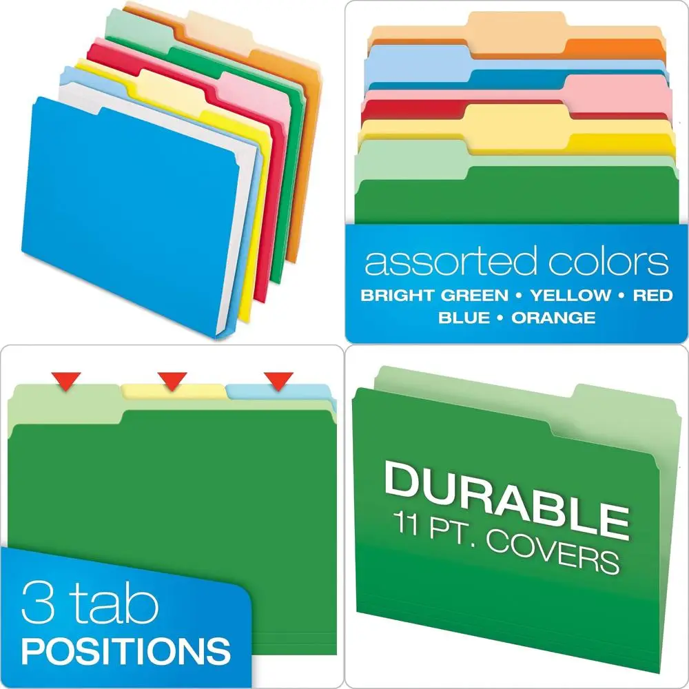 مجلدات ملفات مزدوجة الأشياء، حجم الحروف، ألوان متنوعة، 1/3 قطع، 50/بكس (54460)