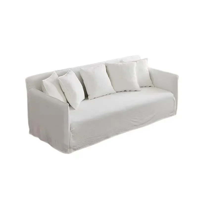 

North American wabi style Japanese style white cream linen cotton and linen designer living room B & B straight row disassembly