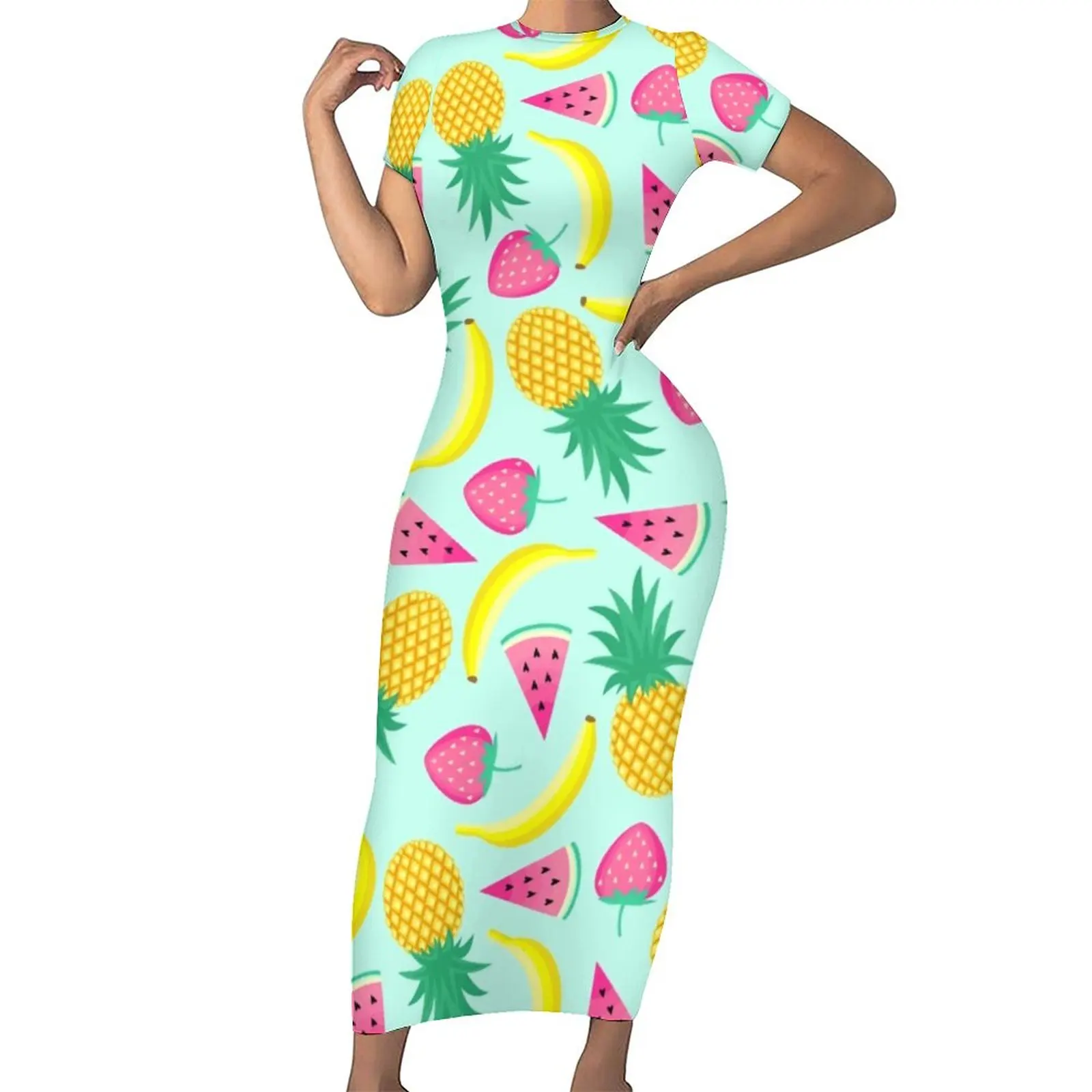 Banana Pineapple Dress Woman Funky Fruit Print Korean Fashion Bodycon Dress Summer  Pretty Maxi Dresses Design Big Size Clothing