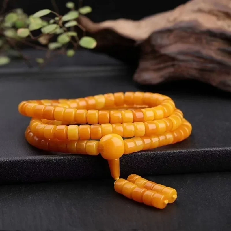 

Beeswax Barrel Beads 108 Buddha Beads Bracelet Polish Amber Necklace Bracelet