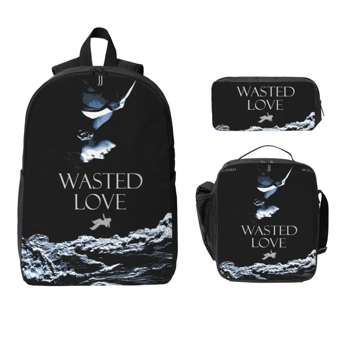

3Pcs JJ Wasted Love 2025 Eurovision Prints School bags Set for Girls Pen Bags Backpack Sets with Lunch Box For School Knapsack