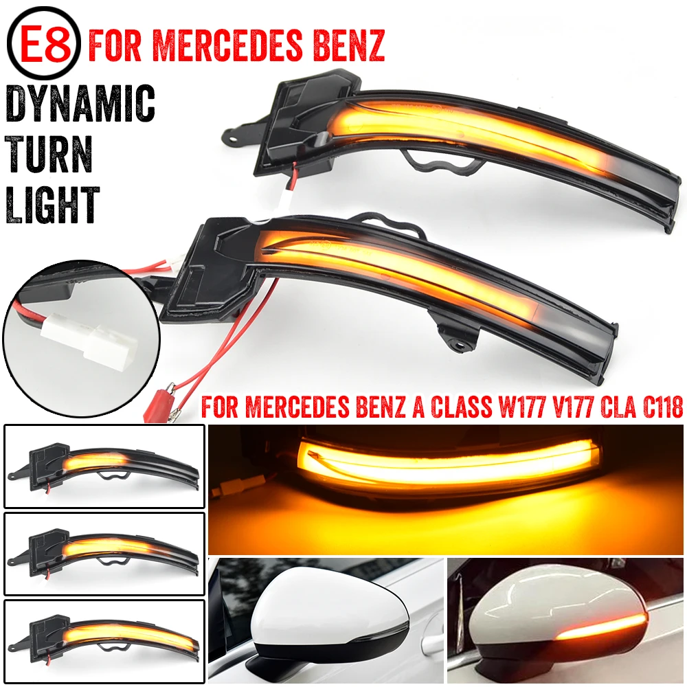 

2pcs Amber For Mercedes Benz A Class W177 2019 2020 2021 Car LED Dynamic Turn Signal Side Mirror Lamp Indicator Blinker Lights