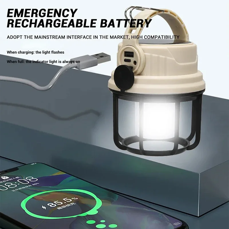 Multifunctional LED Solar Camping Lamp USB Rechargeable flashlight Lantern Outdoor Portable Power Source with Side Lamp Hooks