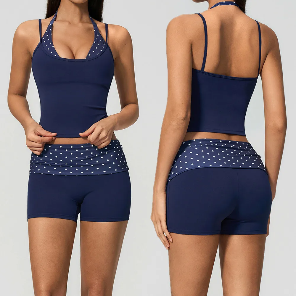 Polka Dot Women Strap Halter Yoga Bra Tank Top High Support Sports Bra Gym Pilates Running Workout Fitness Athletic Vest XP203 gallery 3