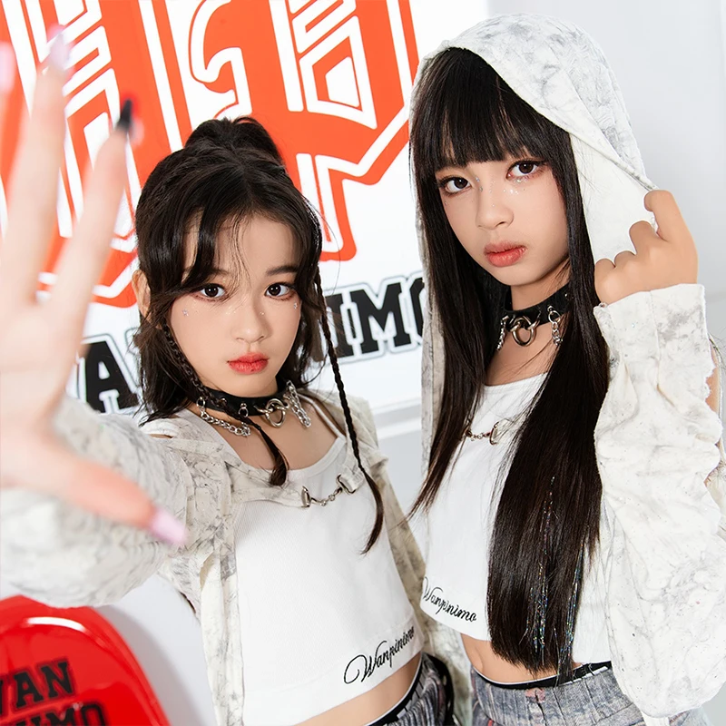 여아용 힙합 댄스 대회 의상, 키즈 K POP 재즈 댄스 세트, 거리 공연 의상, 축제 파티 조끼 바지 XH1633