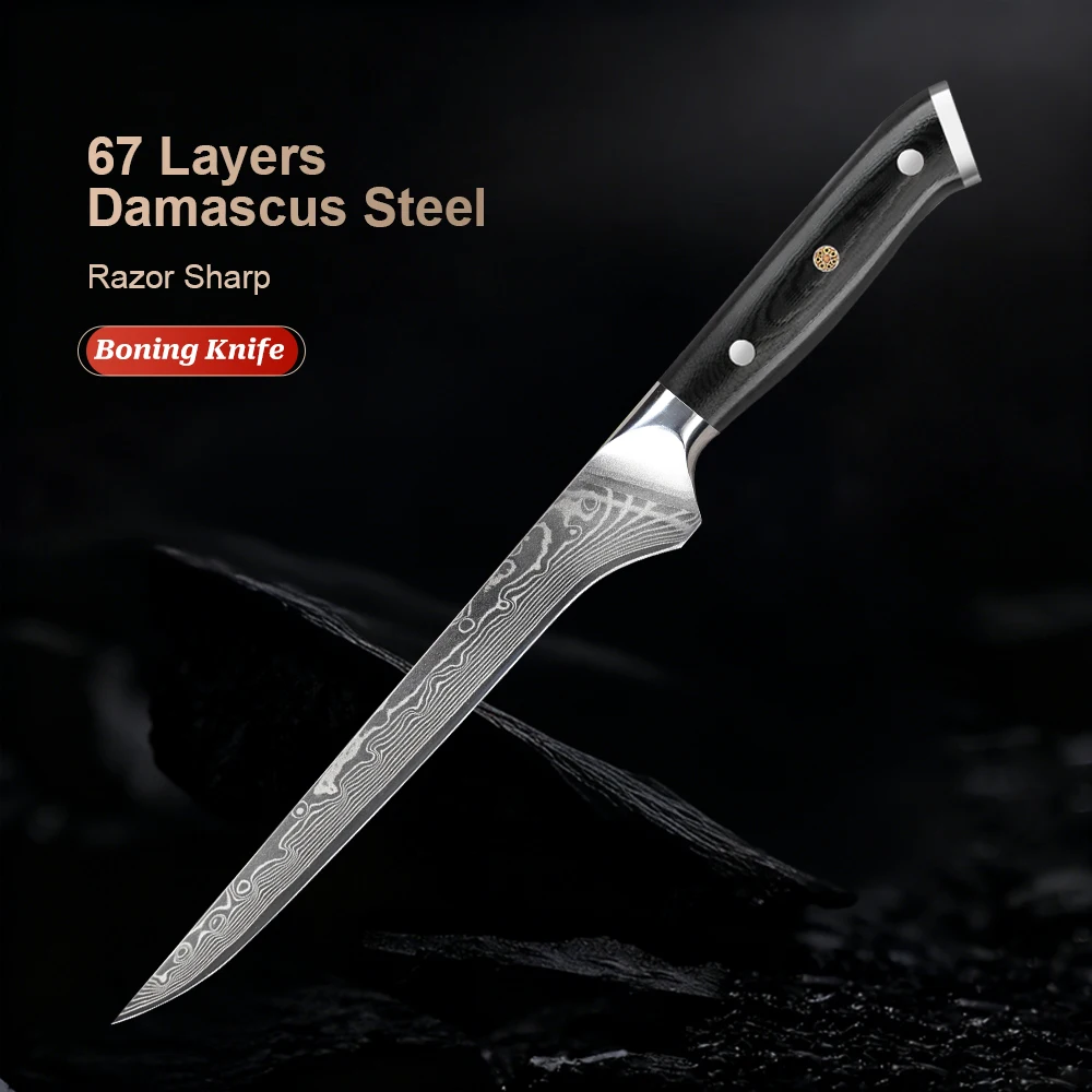 Boning Knife 6 Inch Japanese Damascus Steel Blade Razor Sharp Fish Filleting Knife Kitchen Deboner Knife Full Tang Handle