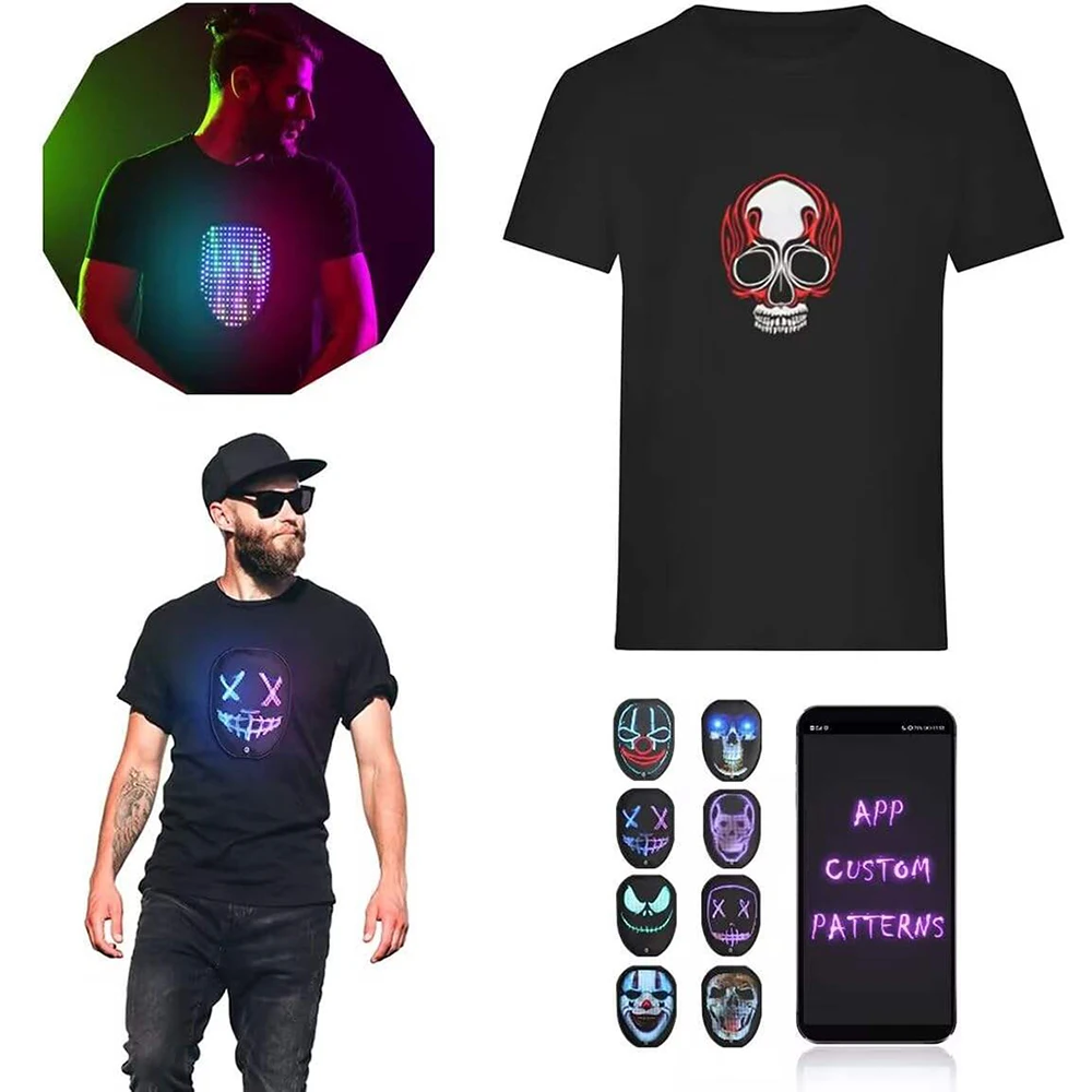 

Rgb Light up Bluetooth App Control LED Screen Removable T-Shirts LED Luminous Face Changing Loose Short Sleeved Clothes