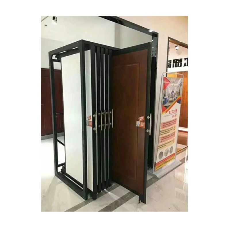 

Customize.Kainice Customized Interior Sliding Metal Frame Wood Stand Push Pull Out Type Showroom Door Display Rack