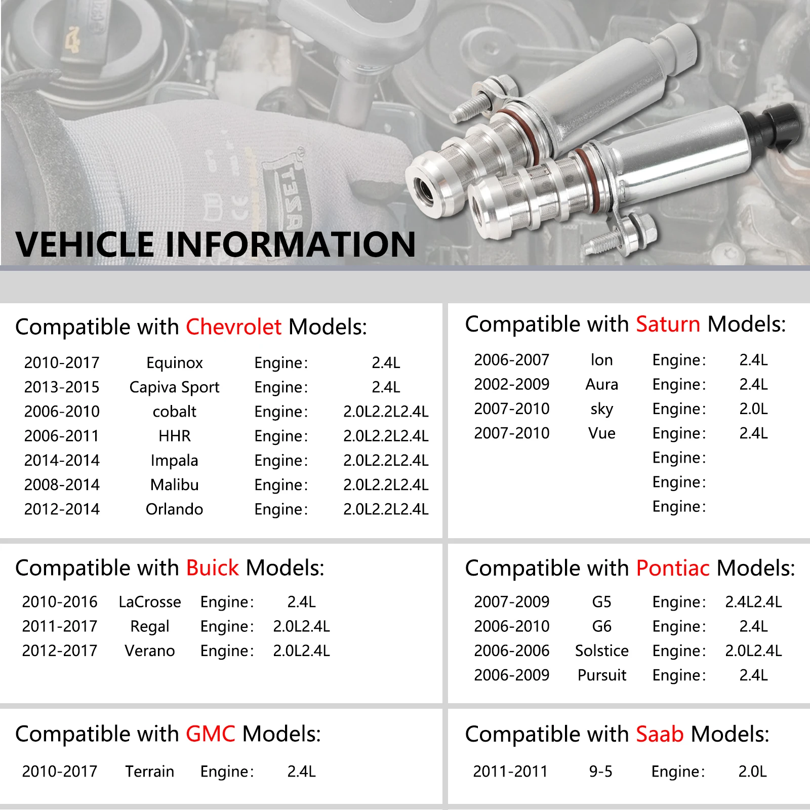 Variable Valve Timing VVT Solenoid Actuator For Buick LaCrosse Chevy Captiva Equinox HHR Malibu 12655420 12655421 2.0 2.4 Engine