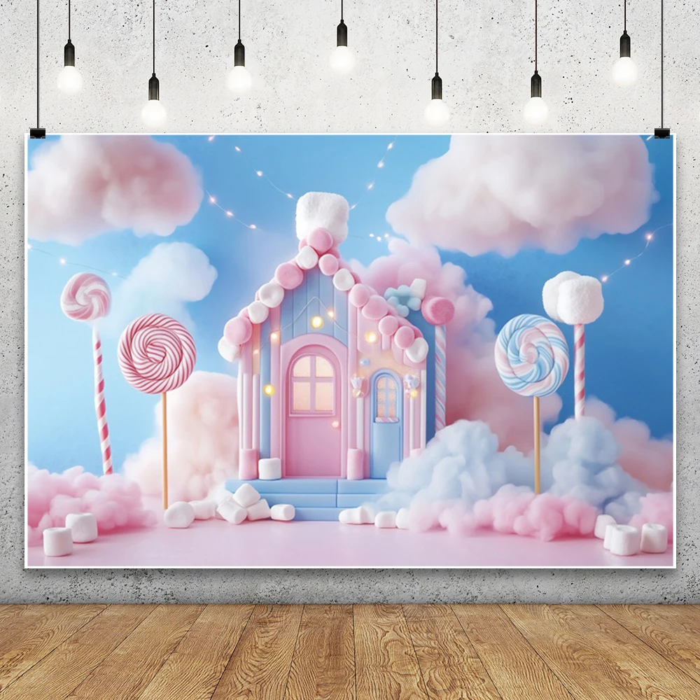 Pain d'épices maison fond bleu ciel nuages blancs Dessert histoire sucette douce fille bébé douche gâteau Smash fête Photo toile de fond