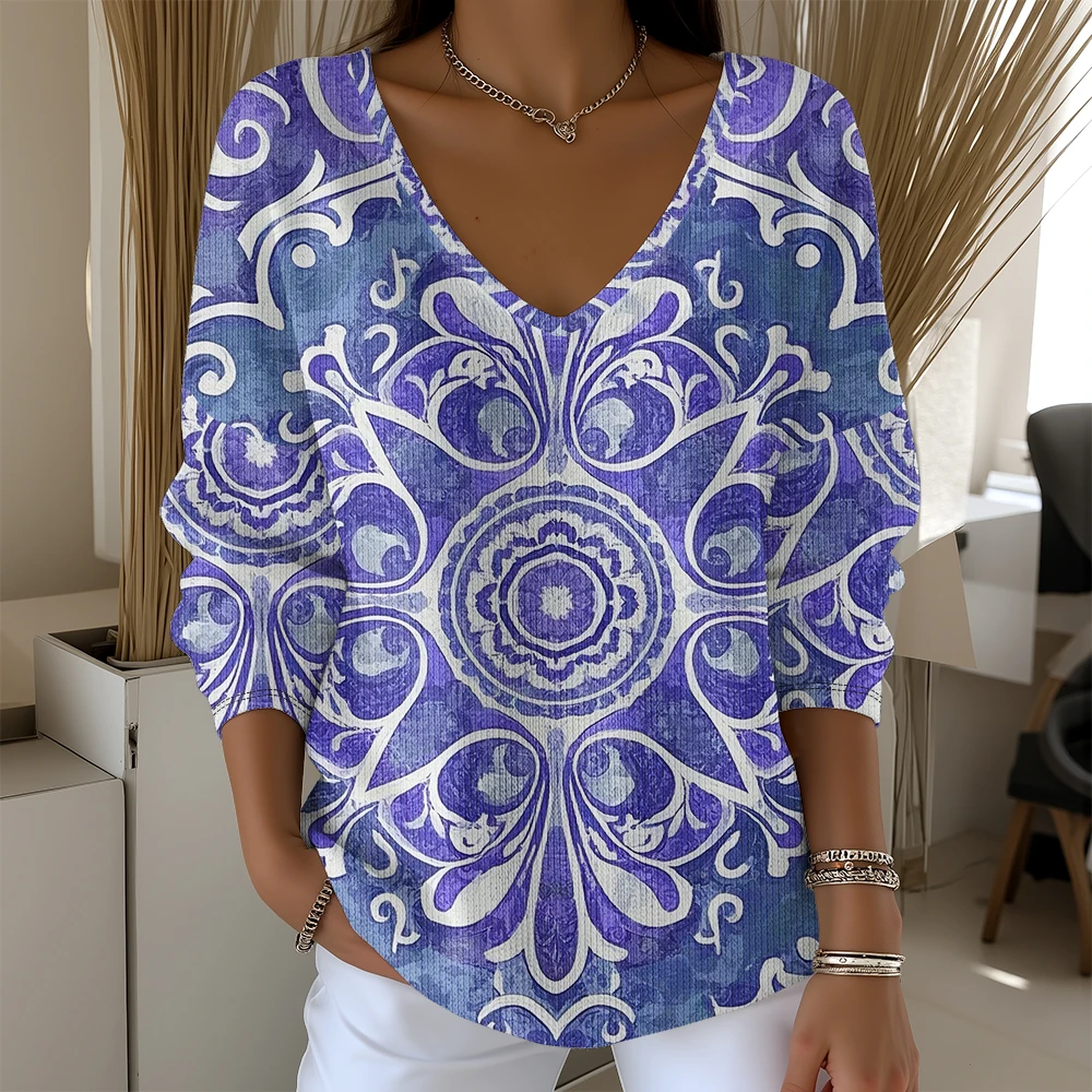 

2025 Women's V-Neck Drop Shoulder Long Sleeve T-Shirt Pullovers Tops Autumn Winter Casual Fashion Harajuku Streetwear