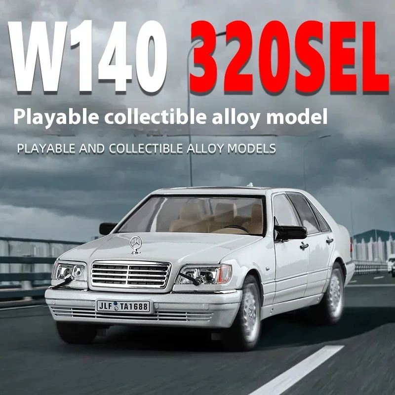 1/24 Mercedes Benz W140 320SEL klasik tur Alloy Diecast Model mobil suara & lampu Desktop Dekorasi hadiah untuk teman hadiah