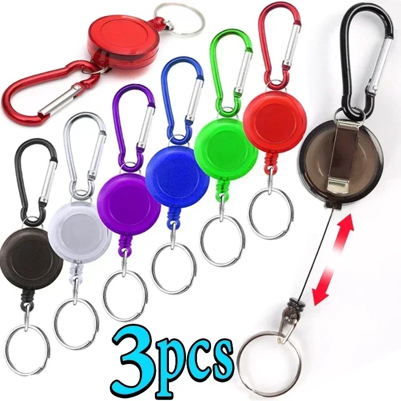 1/5pcs Retractable Steel Cord Pull Reel Keychain Wire Rope Clasp Key Ring Recoil ID Card Holder Chains Sporty Multifunction Tool