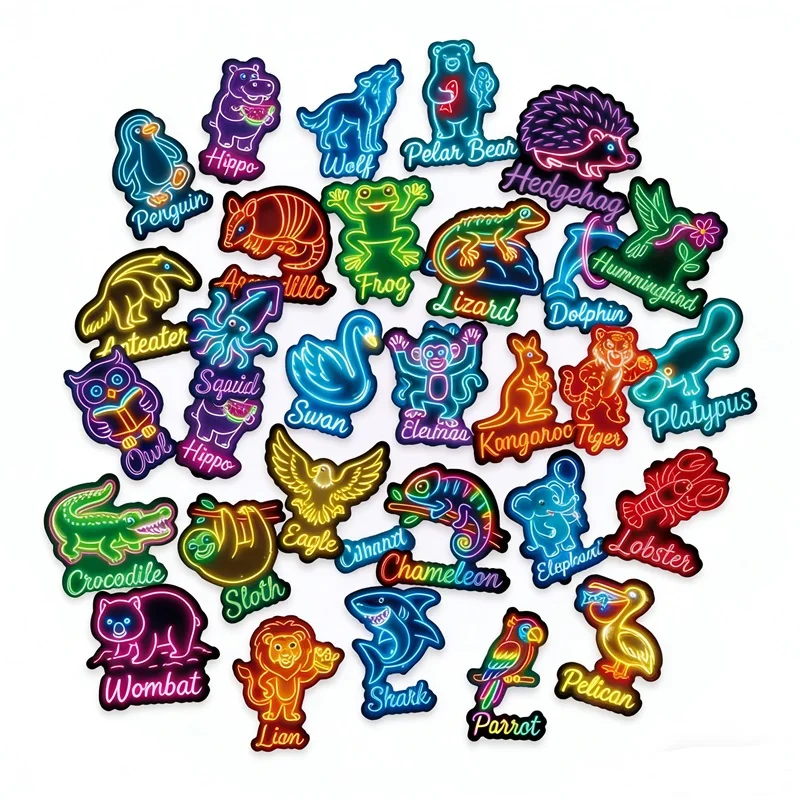 10/30PCS Neon Animals PVC Adhesive Phone Sticker Aesthetic DIY Decoration Laptop Luggage Skateboard Graffiti Decals