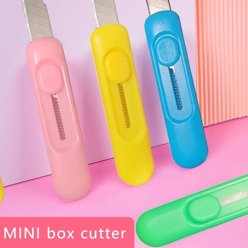 Mini Utility Knife Box Cutters,4Colors Retractable Letter Opener,Automatic Rebound Sharp Cardboard Cutter Razor Knife, Smooth Me