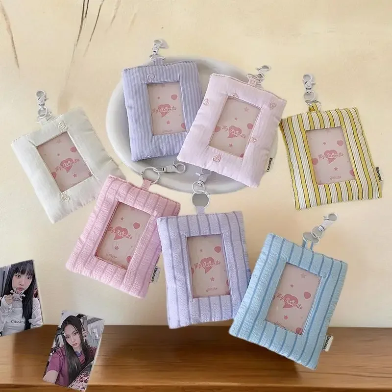 

Dopamine Cute Padded Stripe Love Card Holder Photocard Holder Idol Photo Display Storage Protect Cover Keyring Pendant Bag Charm