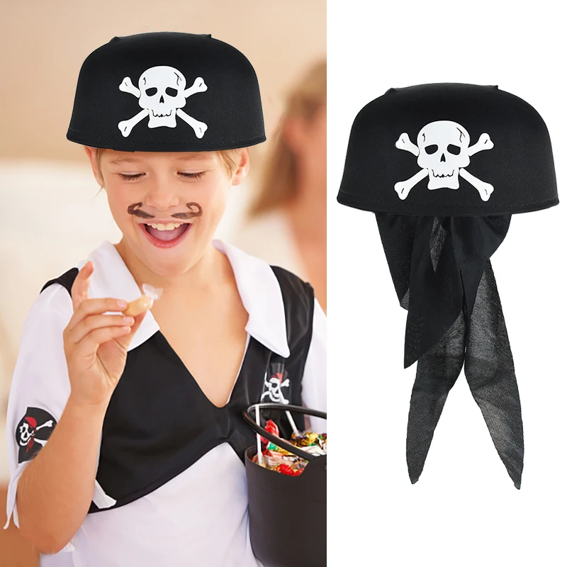 Halloween Pirate Hat Kids Adult Captain Hats Cosplay Costume Party Props Decoration Theme Caps Skull Print Masquerade Cap