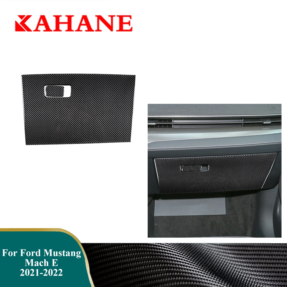 

Car Carbon Fiber Stickers Copilot Storage Box Cover Trim For Ford Mustang Mach-E 2021 2022 Auto Interior Mouldings Accessories