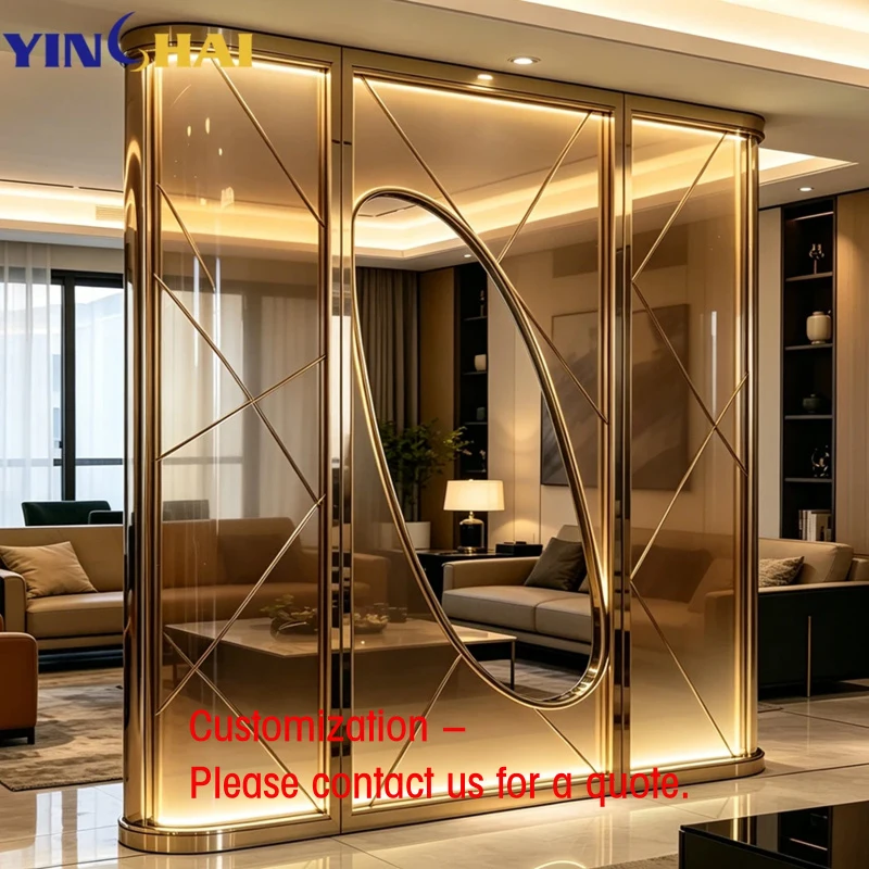 custom.Factory Direct Stainless Steel Wrought Metal Room Divider Glass Acrylic Sheet Screen Office Room Zoning