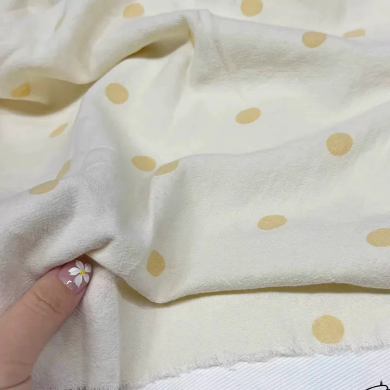 Light yellow dotted washed linen fabric, soft and draping, summer and spring cool pants, dress