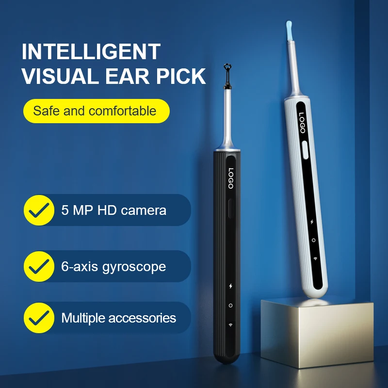 2022 Nieuwe Producten Smart Wifi Visual 5mp Ear Pick Wax Reinigingsstaaf Removal Tool Endoscoop Met Camera