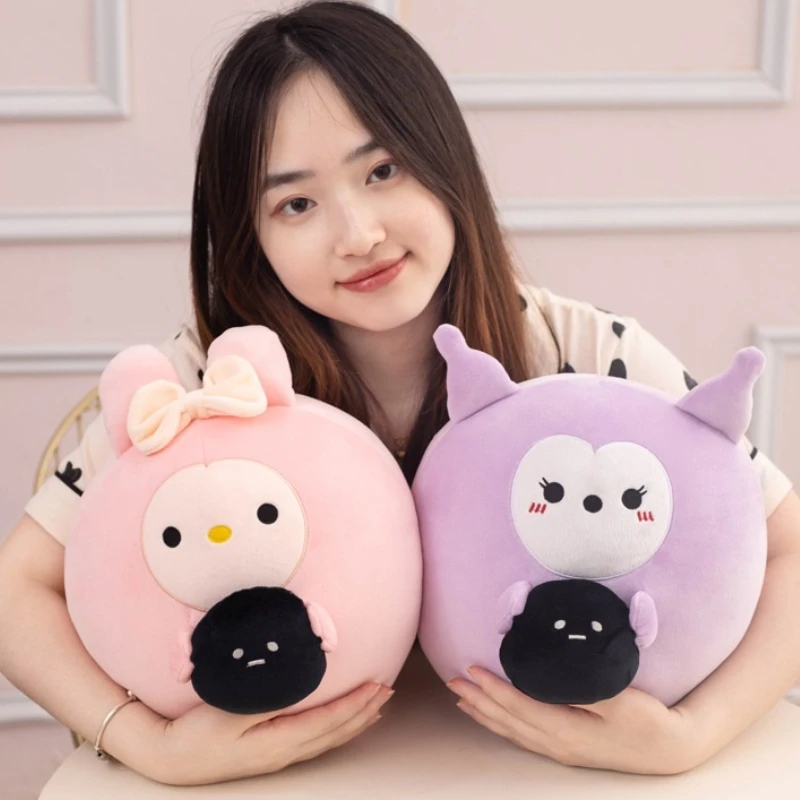 Sanrio Soft Recheado Almofada para Crianças, Cute Cartoon Pillow, Hello Kitty, My Melody, Kuromi Cinnamoroll, Circular Plush, Aniversário Xmas Gifts